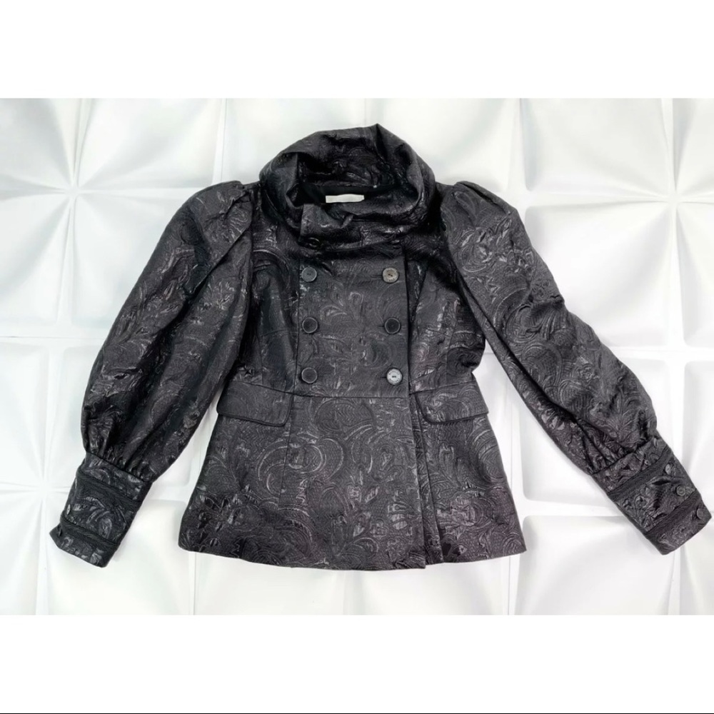 Badgley Mischka Womens Sz 6 Black Jacquard Double Breasted Peplum Formal Jacket